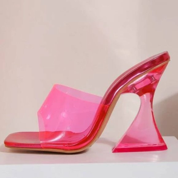 Clear Strap open toe Sculptural acrylic heels Pink - Picture 3 of 5